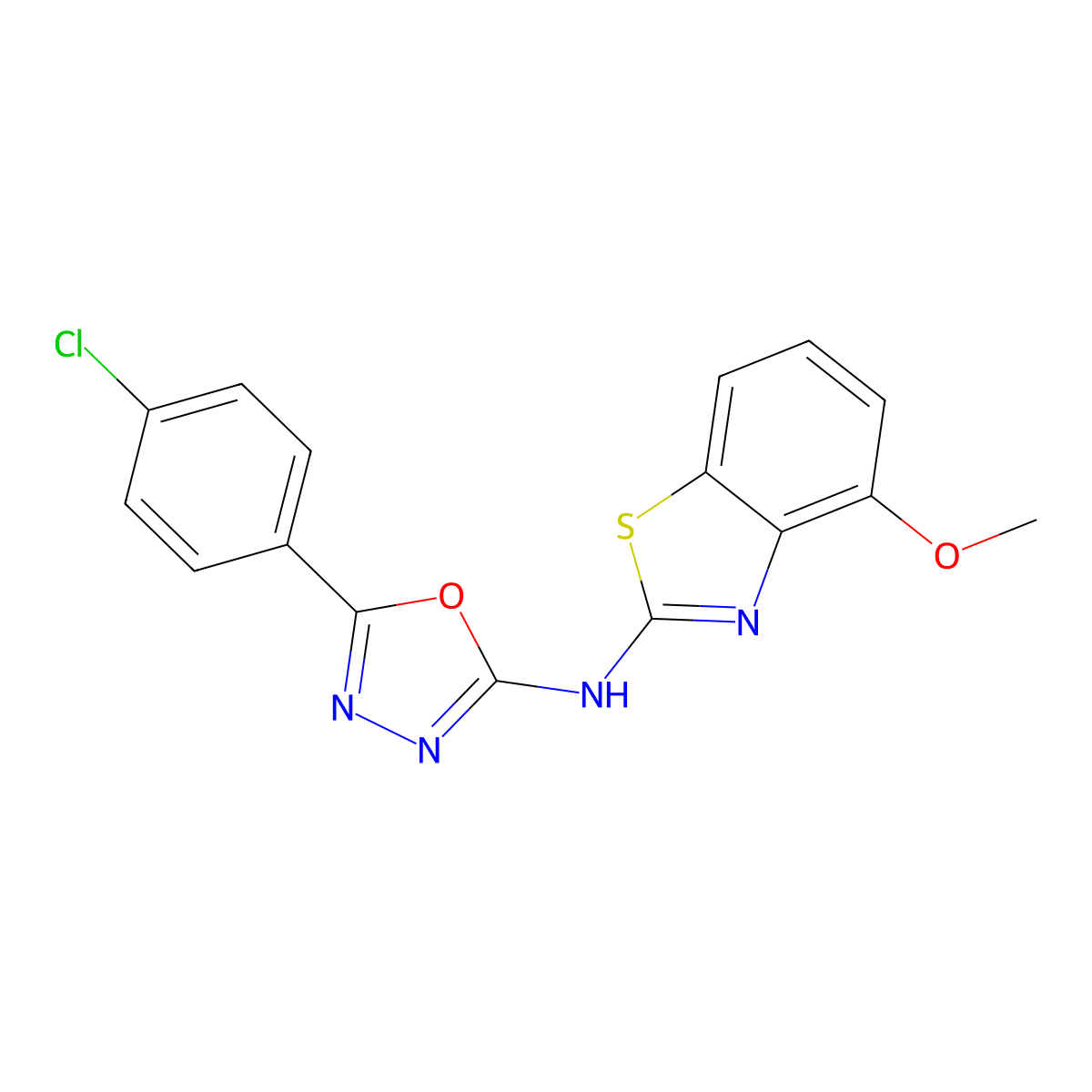5-(4-chlorophenyl)-N-(4-methoxy-1,3-benzothiazol-2-yl)-1,3,4-oxadiazol-2-amine molecular structure, CAS 862974-29-6