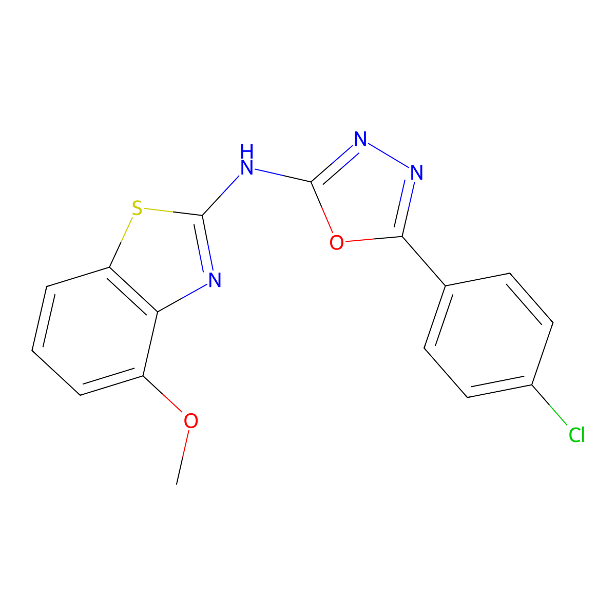 5-(4-chlorophenyl)-N-(4-methoxy-1,3-benzothiazol-2-yl)-1,3,4-oxadiazol-2-amine molecular structure, CAS 862974-29-6