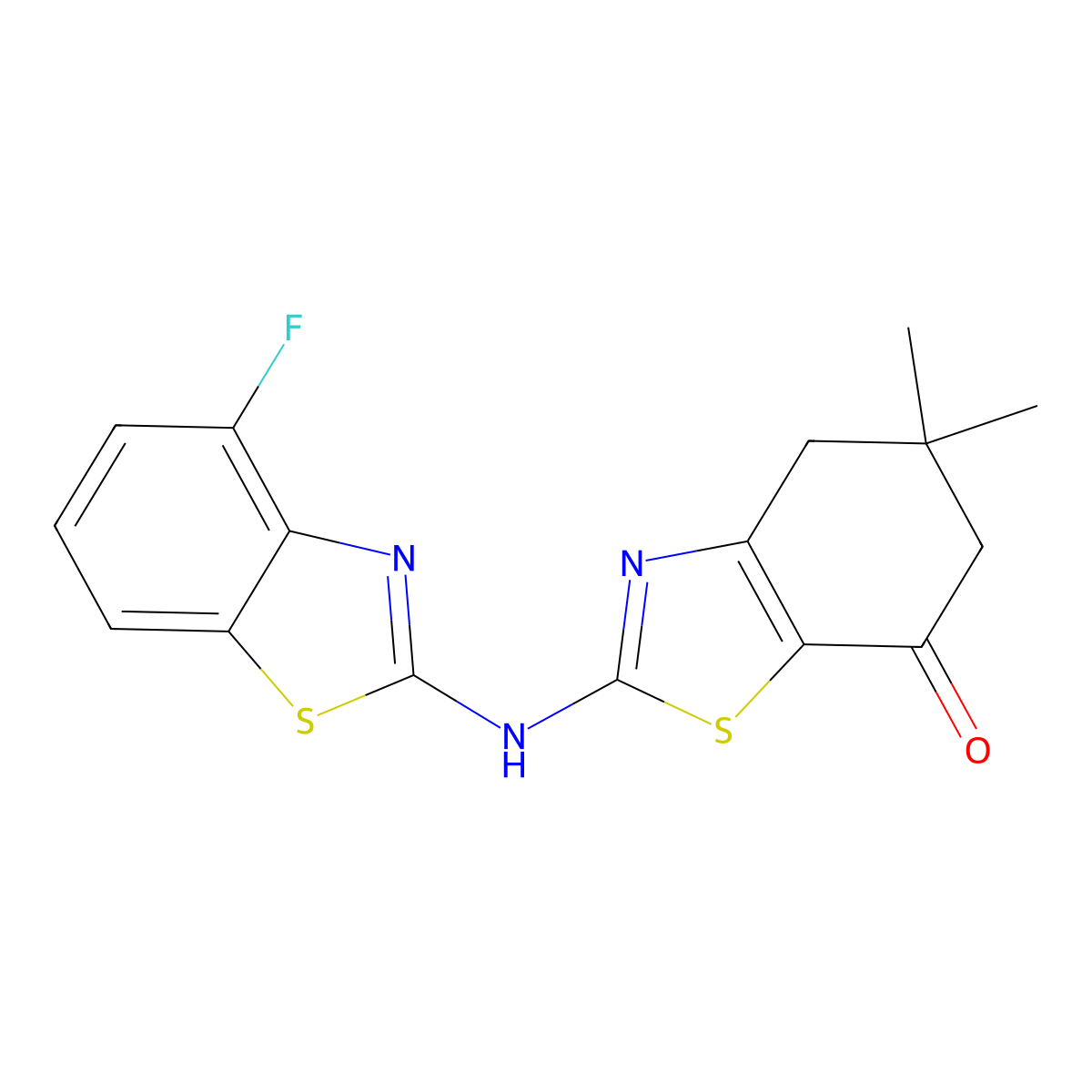2-((4-fluorobenzo[d]thiazol-2-yl)amino)-5,5-dimethyl-5,6-dihydrobenzo[d]thiazol-7(4H)-one molecular structure, CAS 862974-51-4