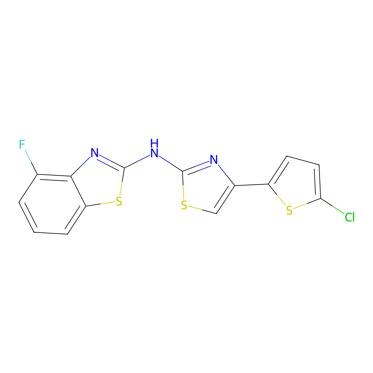 N-[4-(5-chlorothiophen-2-yl)-1,3-thiazol-2-yl]-4-fluoro-1,3-benzothiazol-2-amine molecular structure, CAS 862974-65-0