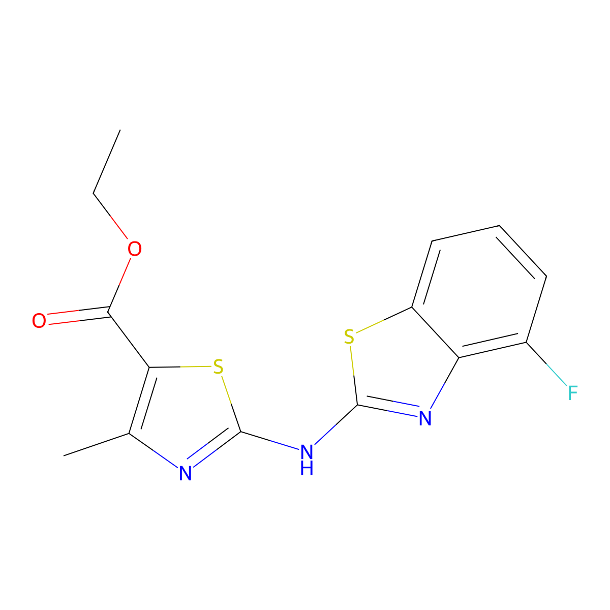 Ethyl 2-[(4-fluoro-1,3-benzothiazol-2-yl)amino]-4-methyl-1,3-thiazole-5-carboxylate molecular structure, CAS 862974-69-4