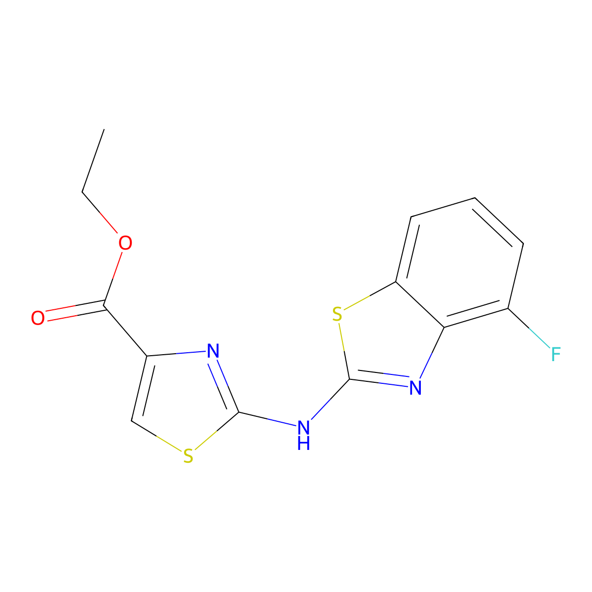 Ethyl 2-[(4-fluoro-1,3-benzothiazol-2-yl)amino]-1,3-thiazole-4-carboxylate molecular structure, CAS 862974-73-0