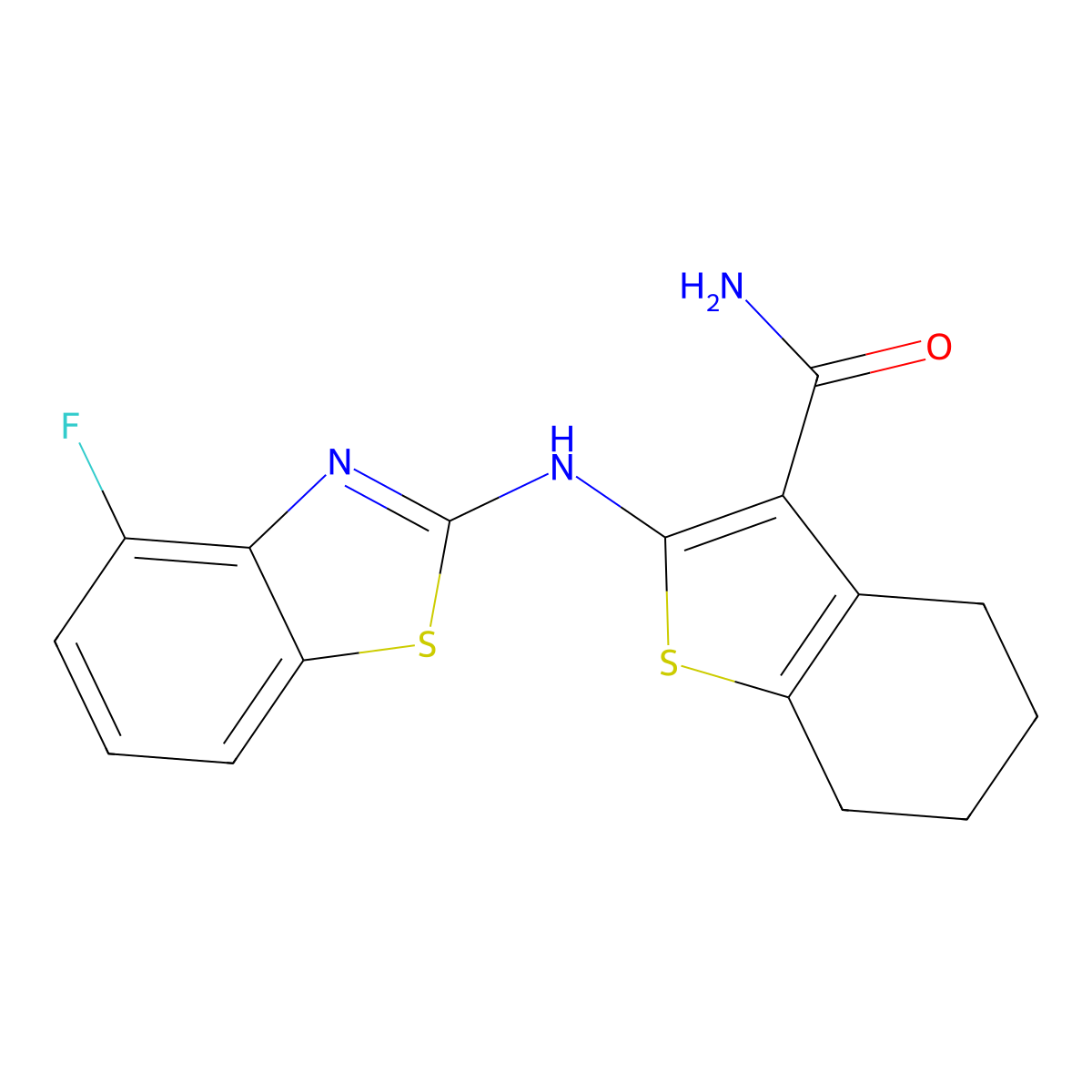 2-[(4-Fluoro-1,3-benzothiazol-2-yl)amino]-4,5,6,7-tetrahydro-1-benzothiophene-3-carboxamide molecular structure, CAS 862974-75-2