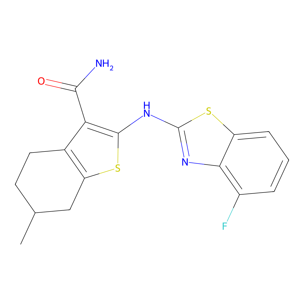 2-[(4-Fluoro-1,3-benzothiazol-2-yl)amino]-6-methyl-4,5,6,7-tetrahydro-1-benzothiophene-3-carboxamide molecular structure, CAS 862974-79-6