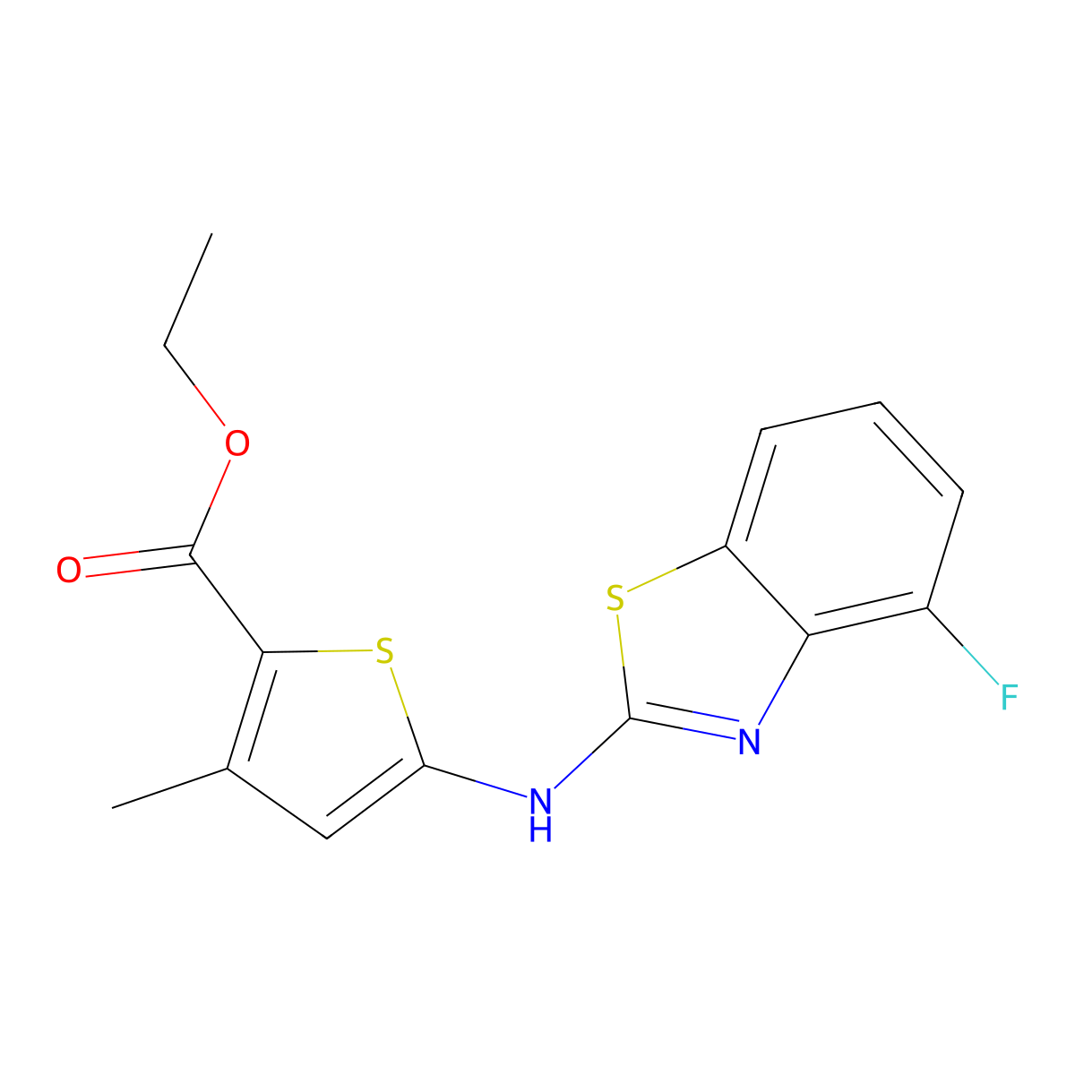 Ethyl 5-[(4-fluoro-1,3-benzothiazol-2-yl)amino]-3-methylthiophene-2-carboxylate molecular structure, CAS 862974-95-6
