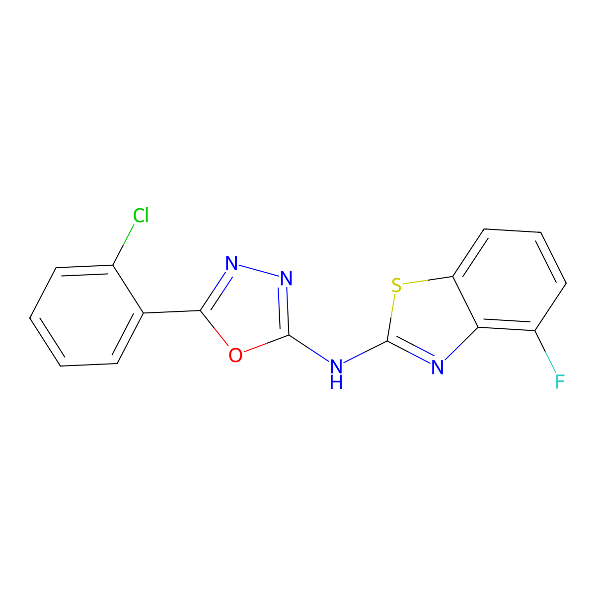 5-(2-chlorophenyl)-N-(4-fluorobenzo[d]thiazol-2-yl)-1,3,4-oxadiazol-2-amine molecular structure, CAS 862975-13-1