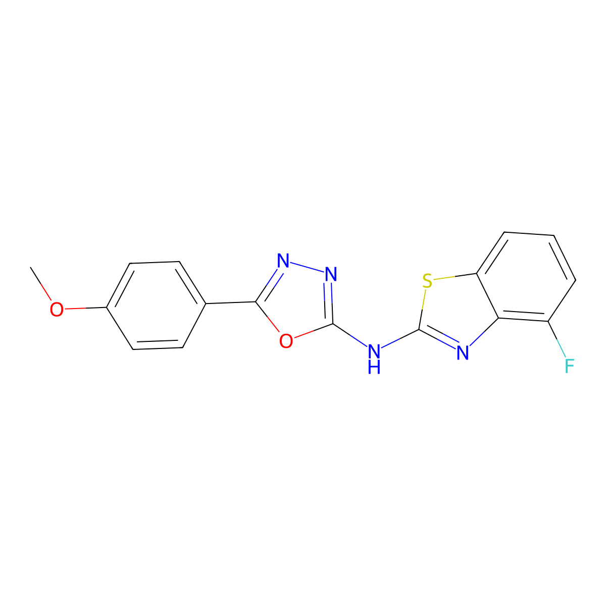 N-(4-fluoro-1,3-benzothiazol-2-yl)-5-(4-methoxyphenyl)-1,3,4-oxadiazol-2-amine molecular structure, CAS 862975-18-6