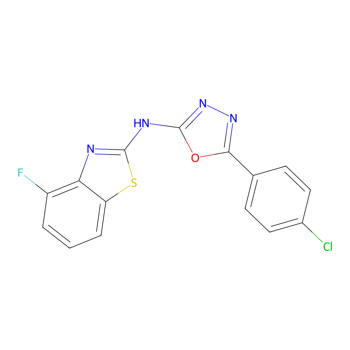 5-(4-chlorophenyl)-N-(4-fluorobenzo[d]thiazol-2-yl)-1,3,4-oxadiazol-2-amine molecular structure, CAS 862975-22-2
