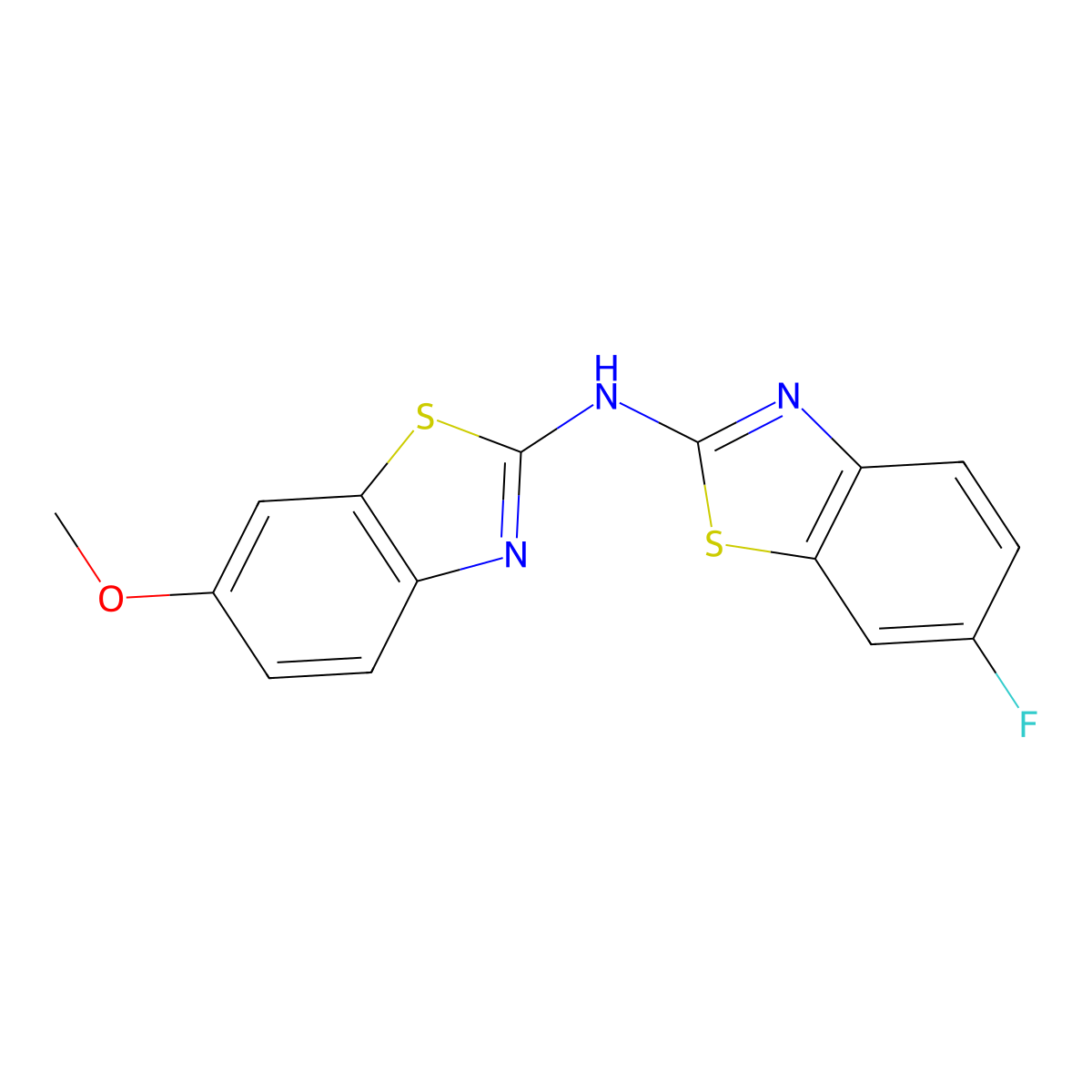 N-(6-fluoro-1,3-benzothiazol-2-yl)-6-methoxy-1,3-benzothiazol-2-amine molecular structure, CAS 862975-50-6