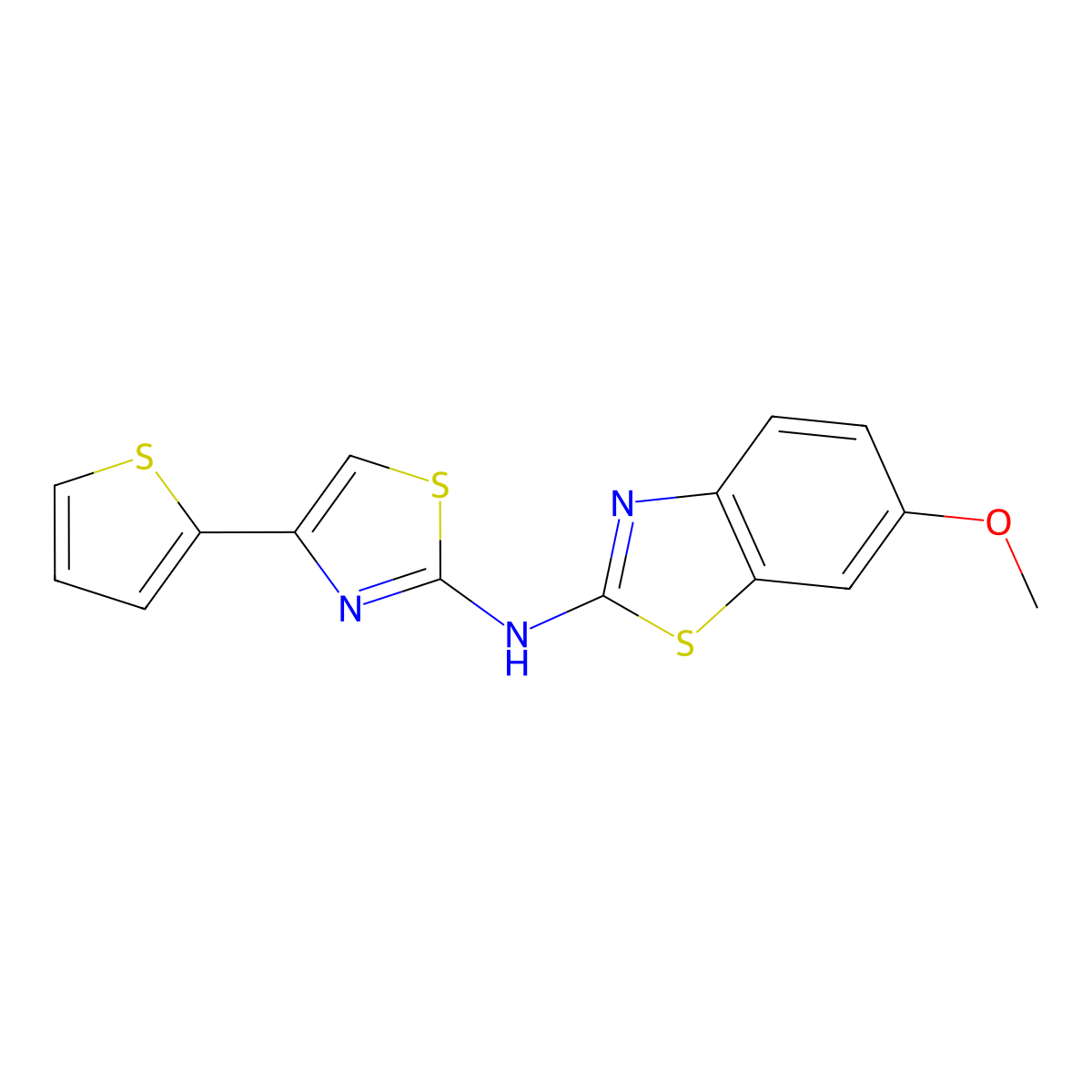 6-methoxy-N-(4-(thiophen-2-yl)thiazol-2-yl)benzo[d]thiazol-2-amine molecular structure, CAS 862975-51-7