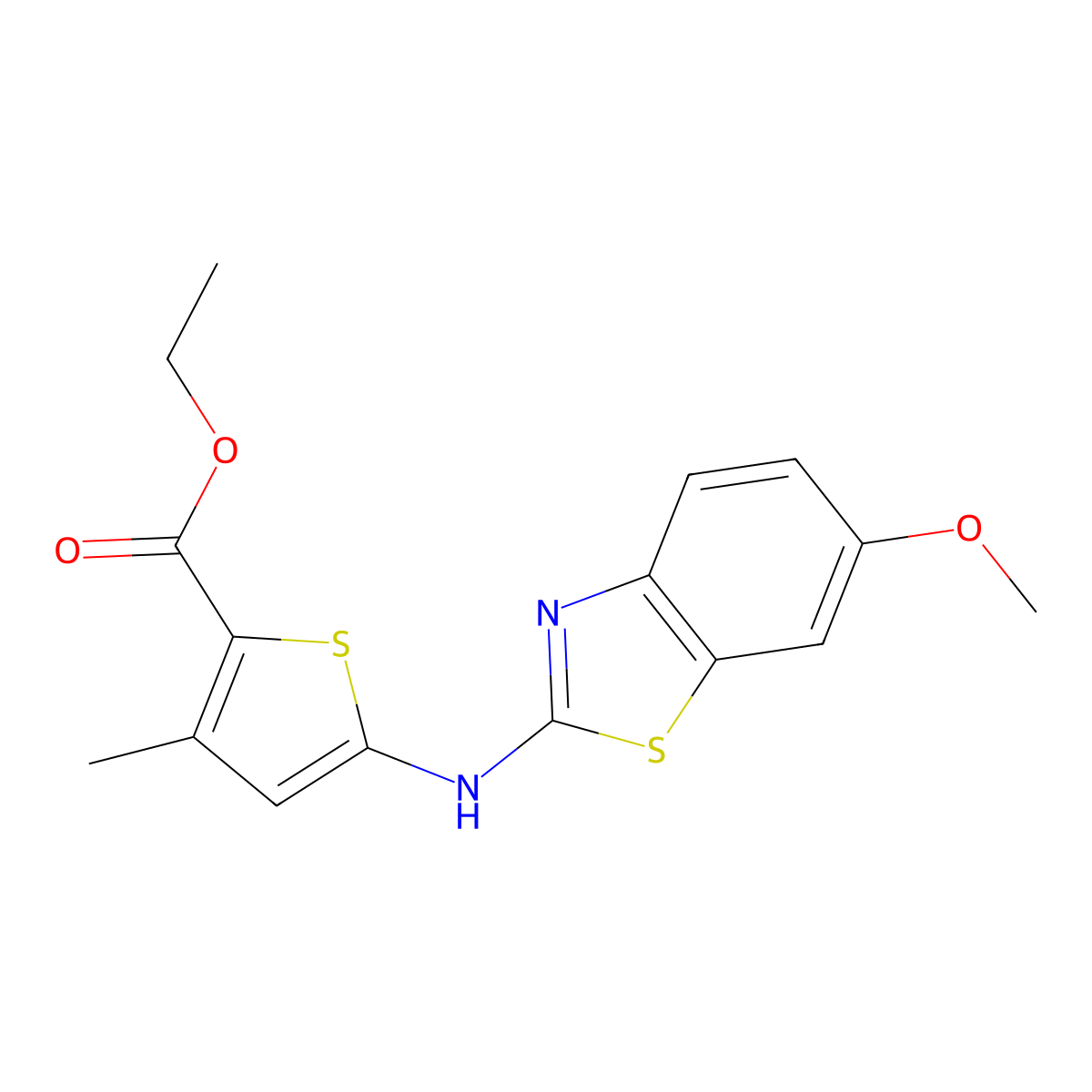 5-[(6-Methoxy-1,3-benzothiazol-2-yl)amino]-3-methyl-2-thiophenecarboxylic acid ethyl ester molecular structure, CAS 862975-77-7