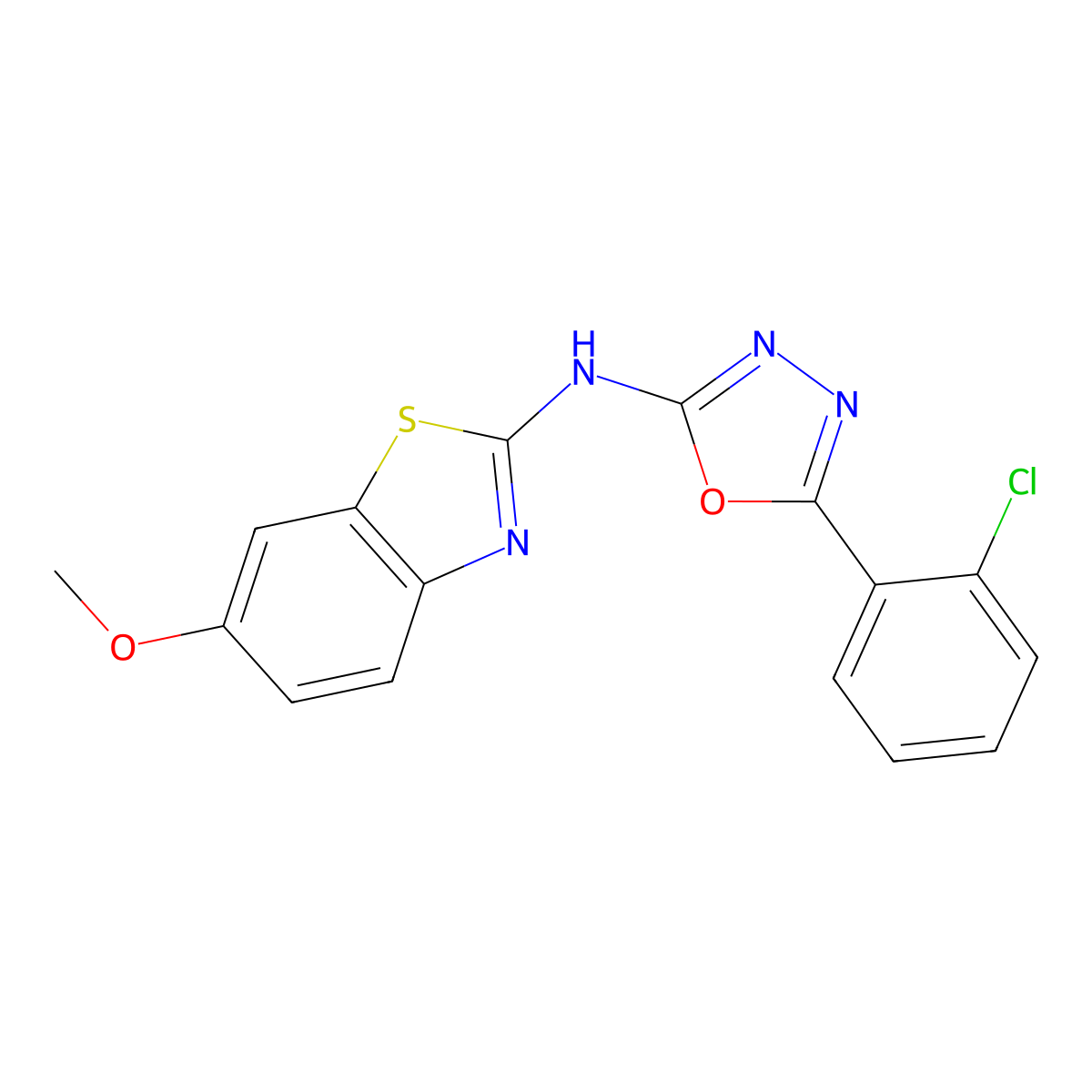 5-(2-chlorophenyl)-N-(6-methoxybenzo[d]thiazol-2-yl)-1,3,4-oxadiazol-2-amine molecular structure, CAS 862975-88-0