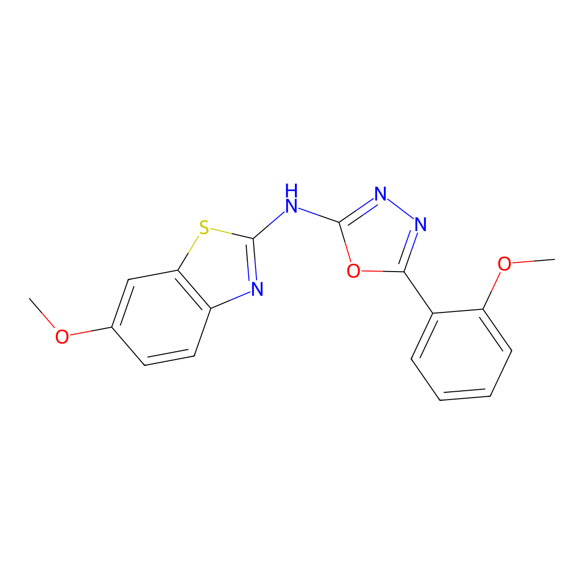 N-(6-methoxybenzo[d]thiazol-2-yl)-5-(2-methoxyphenyl)-1,3,4-oxadiazol-2-amine molecular structure, CAS 862975-90-4