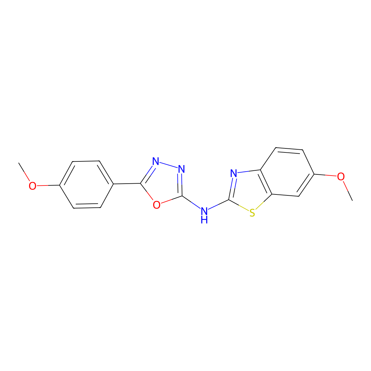 N-(6-methoxy-1,3-benzothiazol-2-yl)-5-(4-methoxyphenyl)-1,3,4-oxadiazol-2-amine molecular structure, CAS 862975-92-6