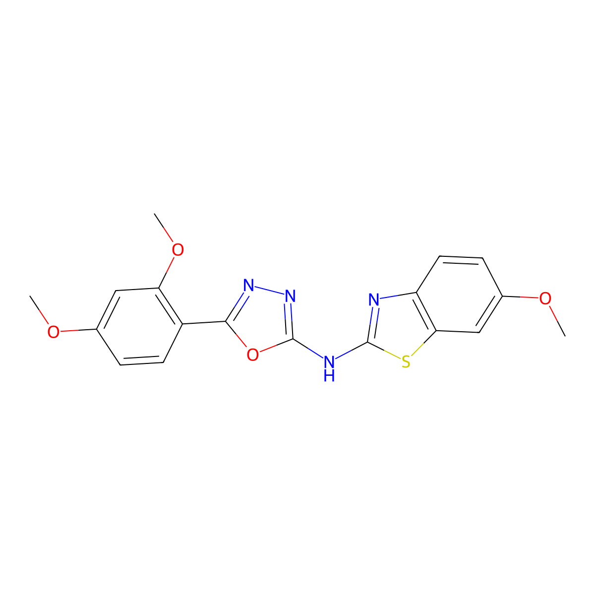 5-(2,4-dimethoxyphenyl)-N-(6-methoxybenzo[d]thiazol-2-yl)-1,3,4-oxadiazol-2-amine molecular structure, CAS 862975-93-7
