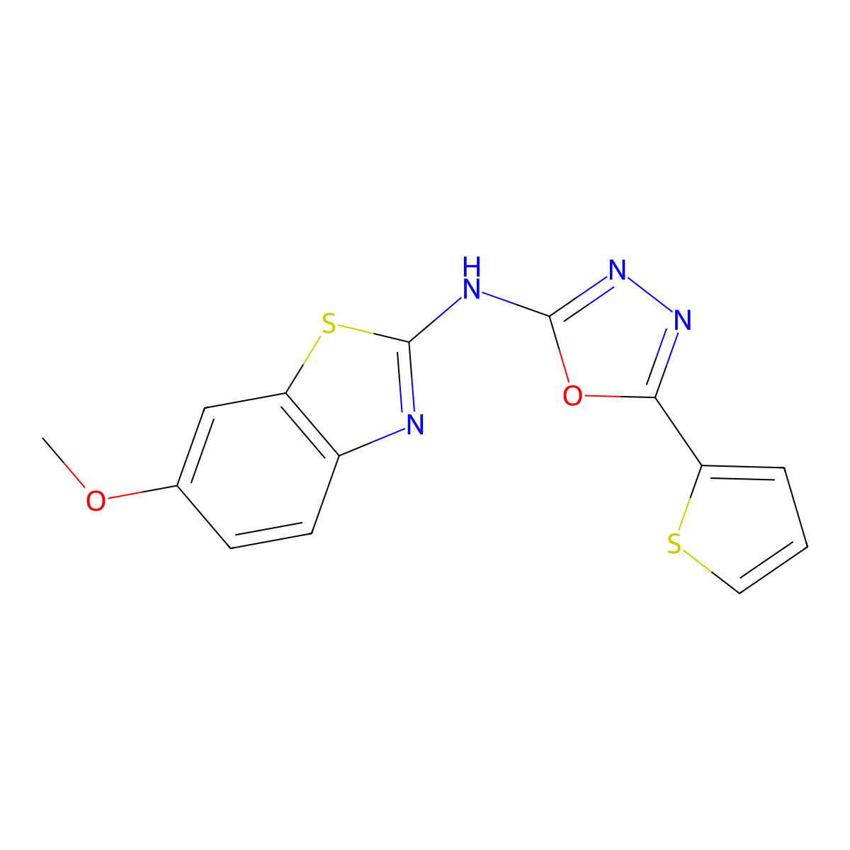 N-(6-methoxybenzo[d]thiazol-2-yl)-5-(thiophen-2-yl)-1,3,4-oxadiazol-2-amine molecular structure, CAS 862975-95-9