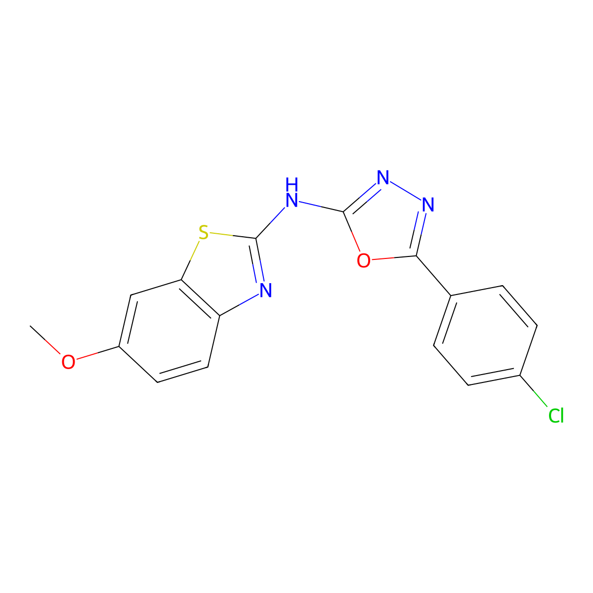 5-(4-chlorophenyl)-N-(6-methoxybenzo[d]thiazol-2-yl)-1,3,4-oxadiazol-2-amine molecular structure, CAS 862975-96-0