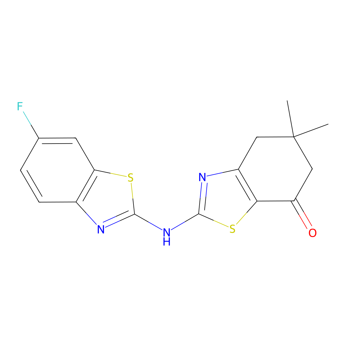 2-((6-fluorobenzo[d]thiazol-2-yl)amino)-5,5-dimethyl-5,6-dihydrobenzo[d]thiazol-7(4H)-one molecular structure, CAS 862976-05-4