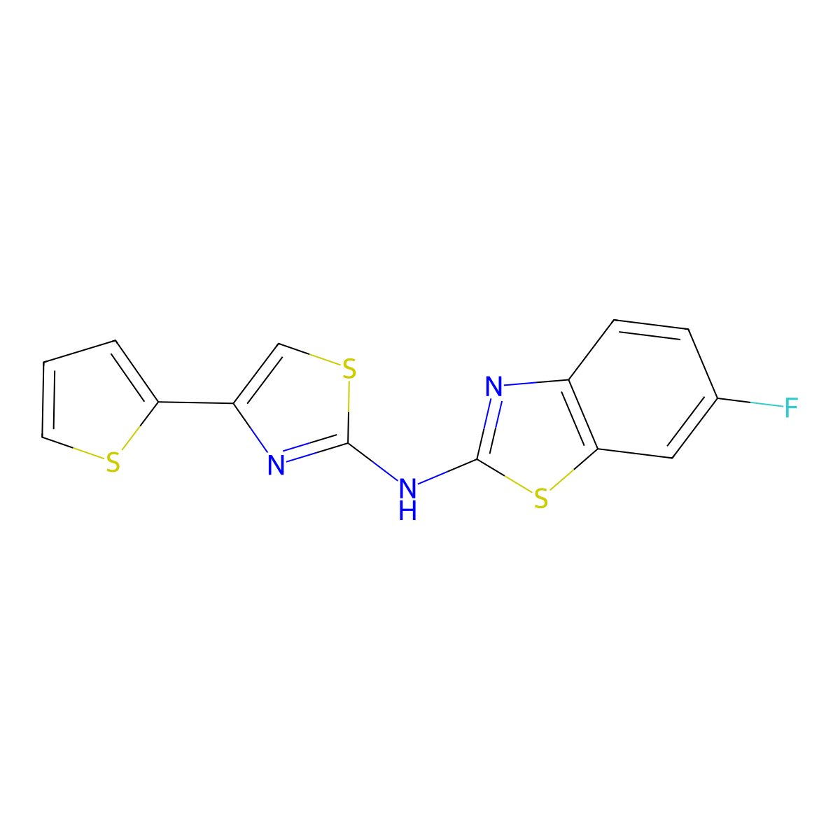 6-fluoro-N-(4-(thiophen-2-yl)thiazol-2-yl)benzo[d]thiazol-2-amine molecular structure, CAS 862976-11-2