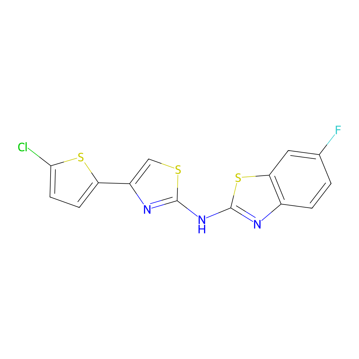 N-[4-(5-chlorothiophen-2-yl)-1,3-thiazol-2-yl]-6-fluoro-1,3-benzothiazol-2-amine molecular structure, CAS 862976-13-4