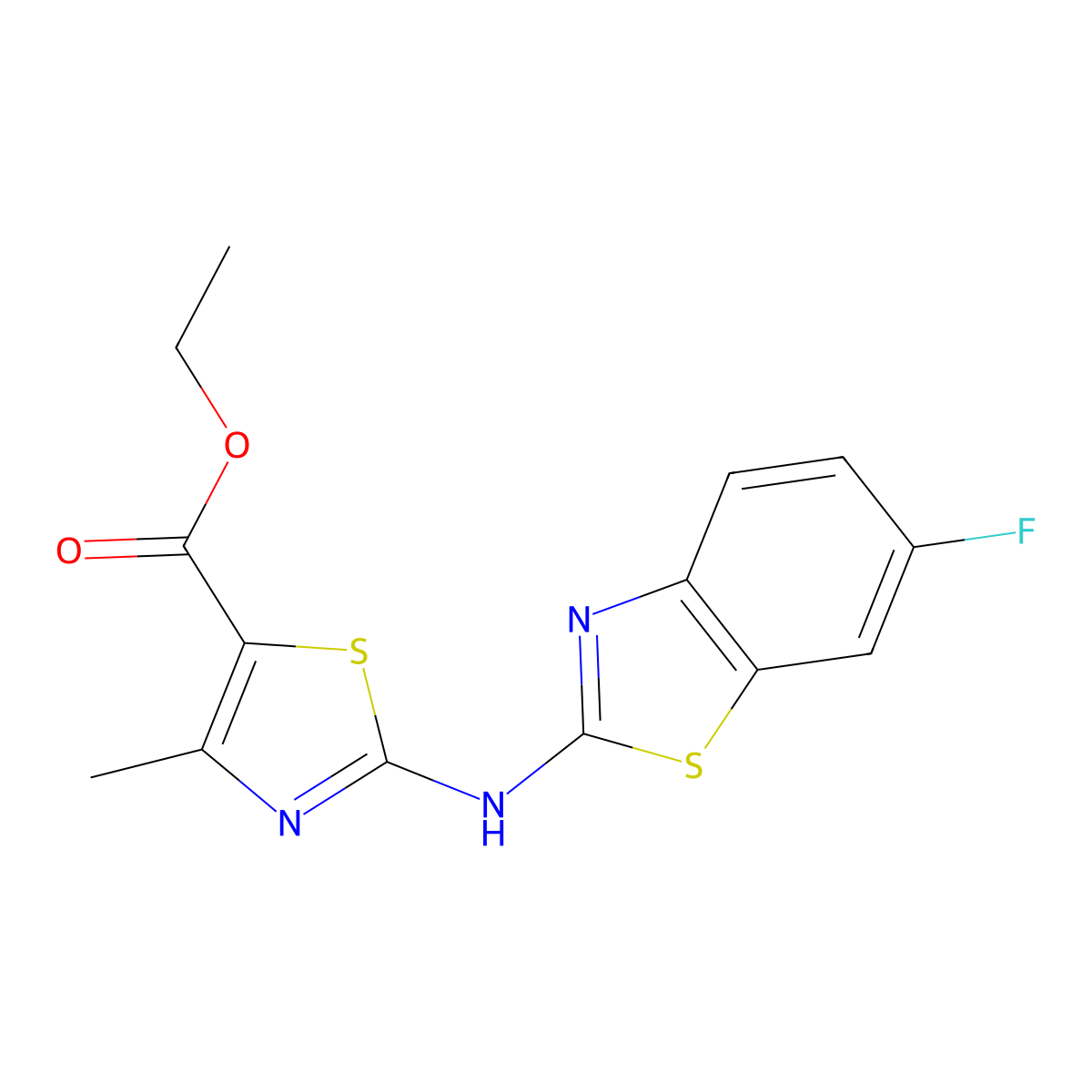 Ethyl 2-[(6-fluoro-1,3-benzothiazol-2-yl)amino]-4-methyl-1,3-thiazole-5-carboxylate molecular structure, CAS 862976-15-6