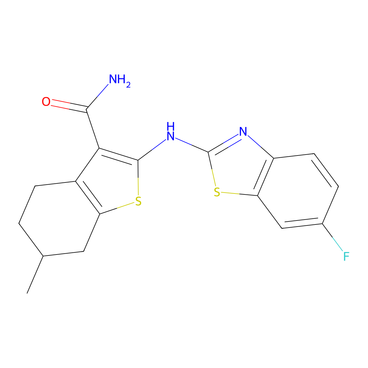 2-[(6-Fluoro-1,3-benzothiazol-2-yl)amino]-6-methyl-4,5,6,7-tetrahydro-1-benzothiophene-3-carboxamide molecular structure, CAS 862976-20-3