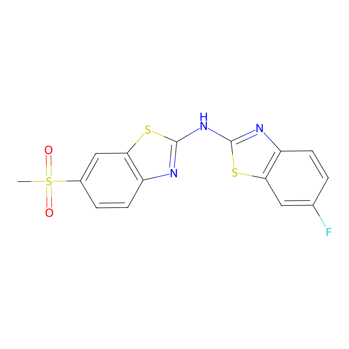 6-fluoro-N-(6-methylsulfonyl-1,3-benzothiazol-2-yl)-1,3-benzothiazol-2-amine molecular structure, CAS 862976-21-4