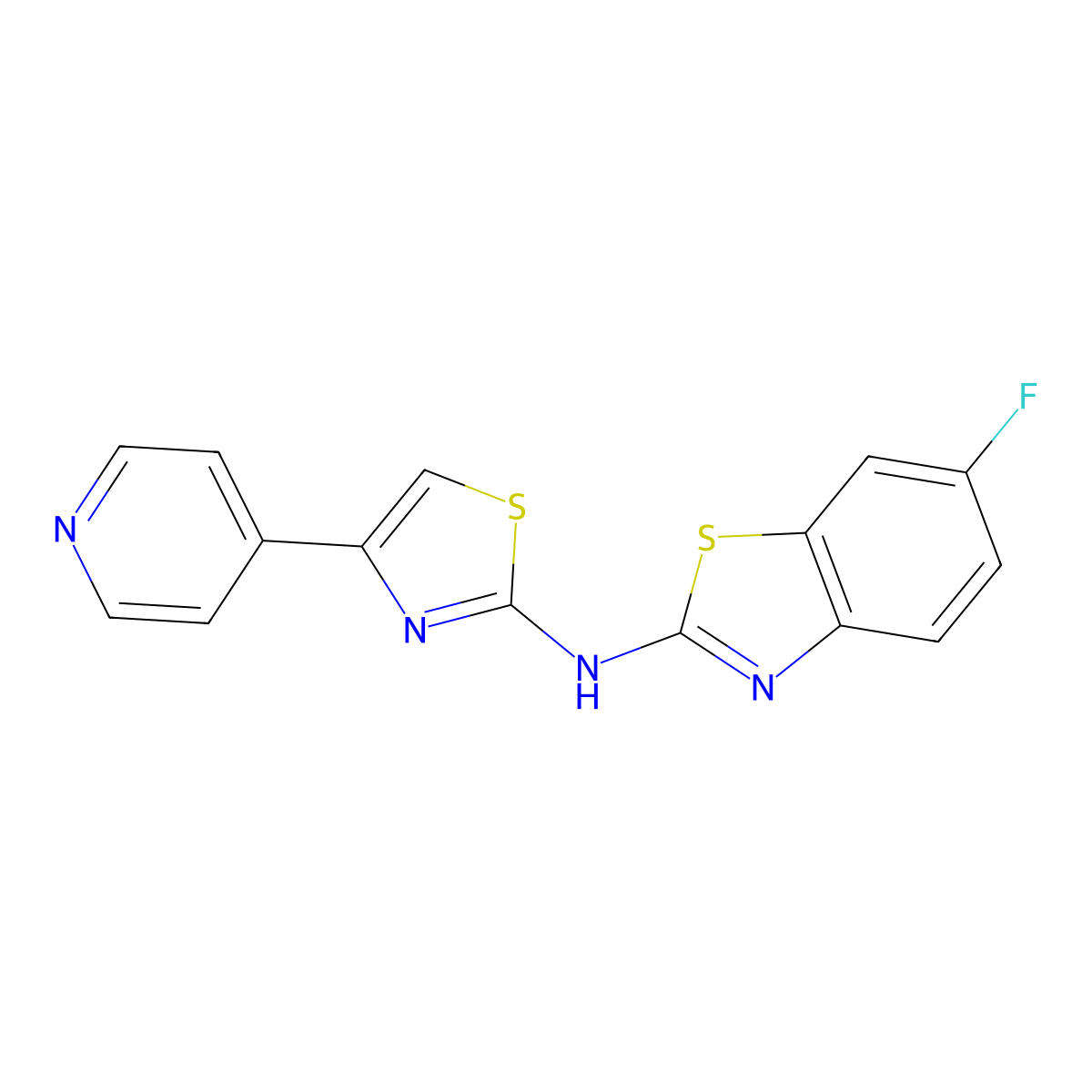 6-fluoro-N-(4-(pyridin-4-yl)thiazol-2-yl)benzo[d]thiazol-2-amine molecular structure, CAS 862976-25-8