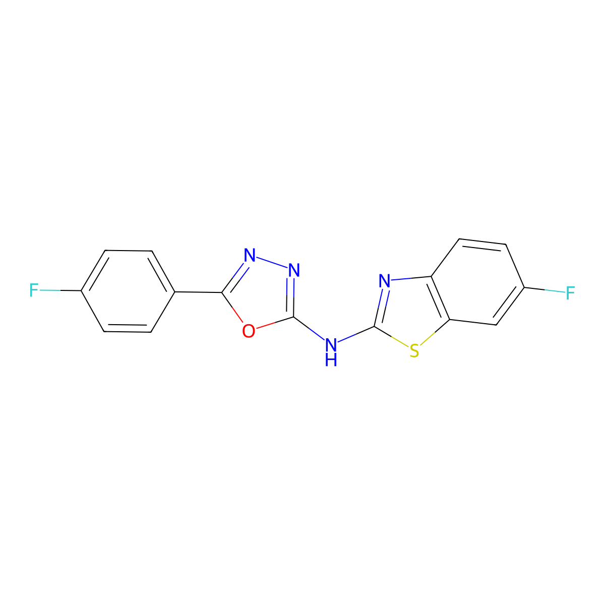 N-(6-fluorobenzo[d]thiazol-2-yl)-5-(4-fluorophenyl)-1,3,4-oxadiazol-2-amine molecular structure, CAS 862976-36-1