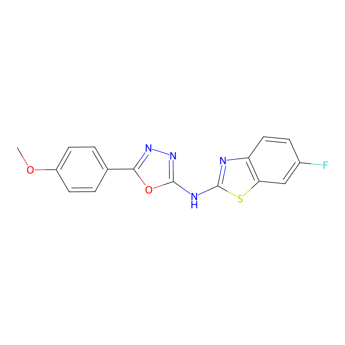 N-(6-fluoro-1,3-benzothiazol-2-yl)-5-(4-methoxyphenyl)-1,3,4-oxadiazol-2-amine molecular structure, CAS 862976-39-4