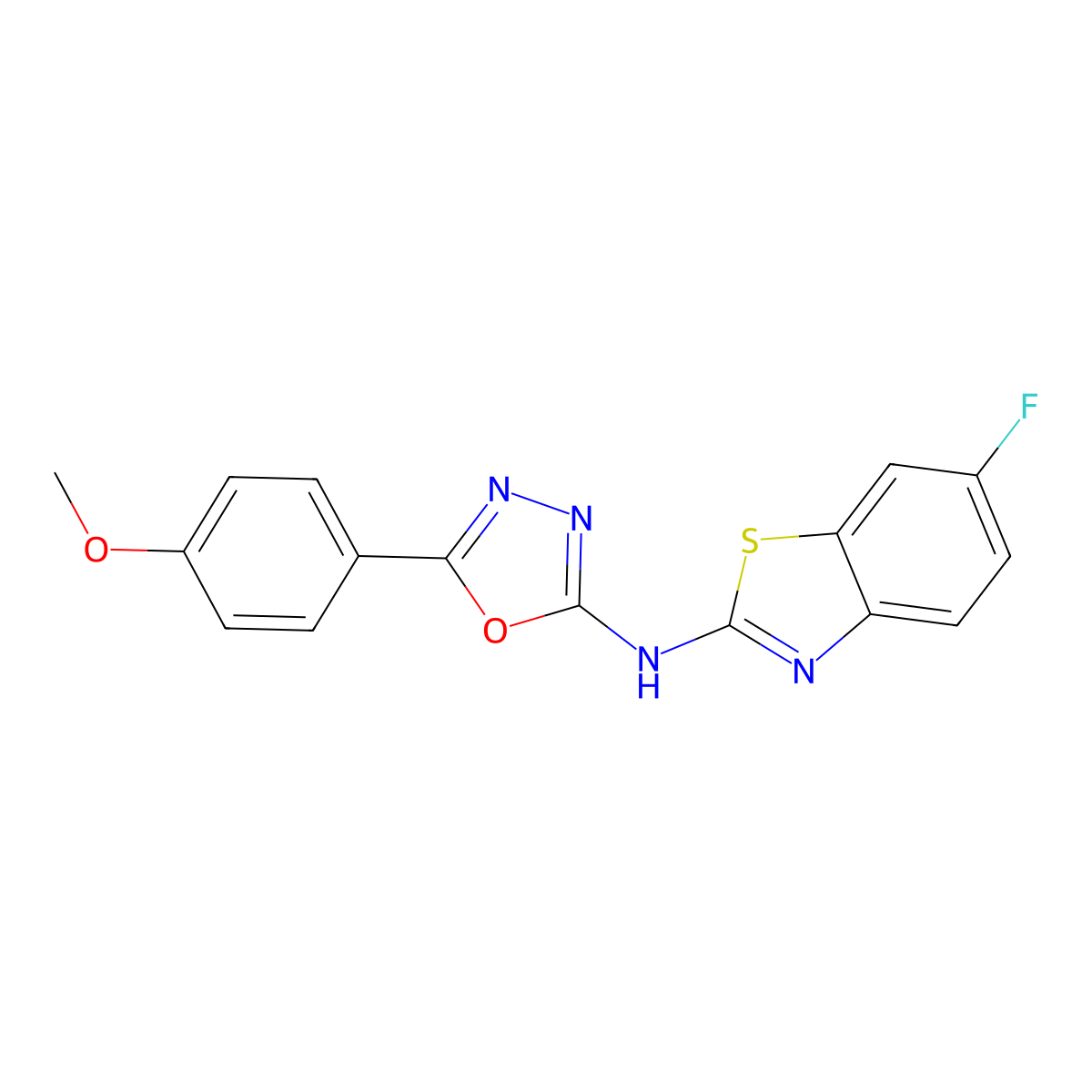 N-(6-fluoro-1,3-benzothiazol-2-yl)-5-(4-methoxyphenyl)-1,3,4-oxadiazol-2-amine molecular structure, CAS 862976-39-4