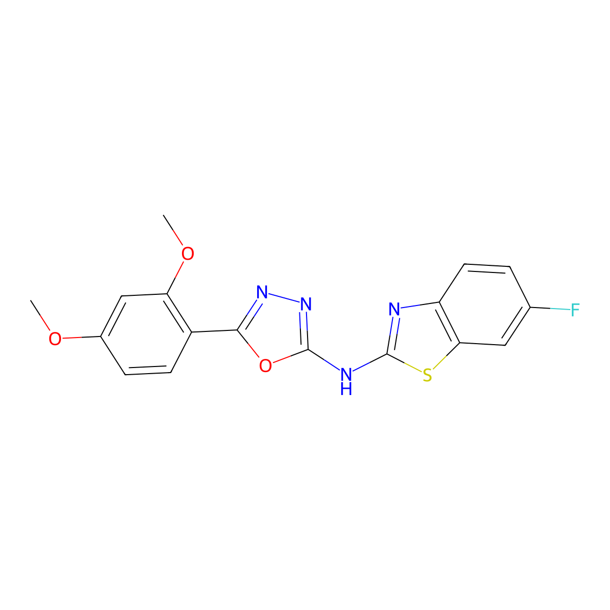 5-(2,4-dimethoxyphenyl)-N-(6-fluorobenzo[d]thiazol-2-yl)-1,3,4-oxadiazol-2-amine molecular structure, CAS 862976-40-7