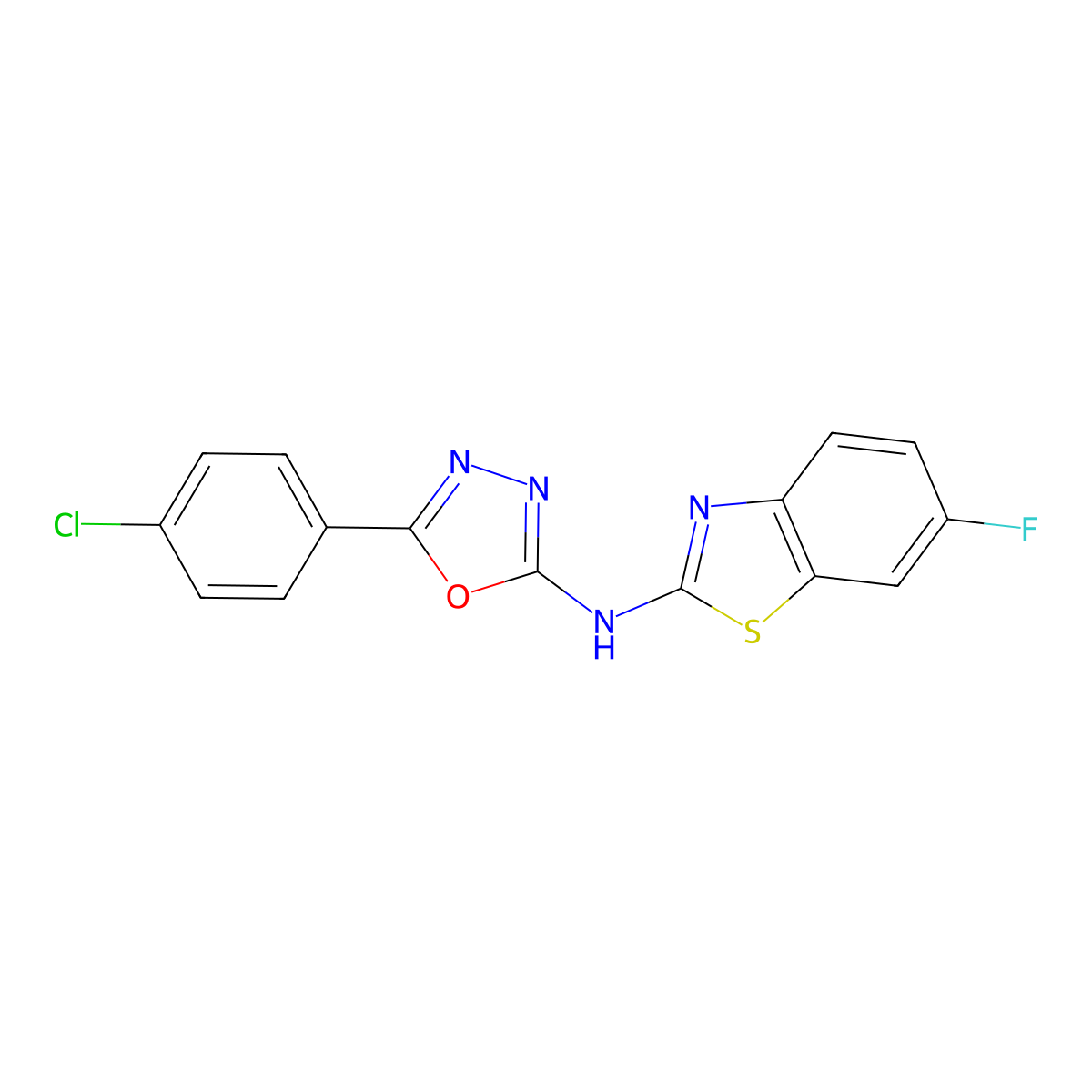 5-(4-chlorophenyl)-N-(6-fluorobenzo[d]thiazol-2-yl)-1,3,4-oxadiazol-2-amine molecular structure, CAS 862976-43-0