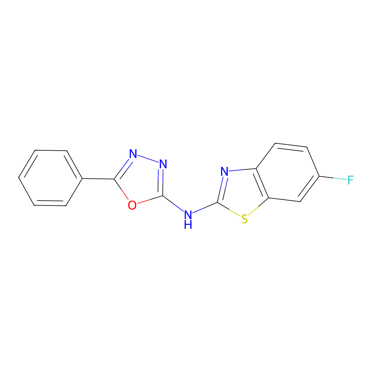 N-(6-fluorobenzo[d]thiazol-2-yl)-5-phenyl-1,3,4-oxadiazol-2-amine molecular structure, CAS 862976-44-1