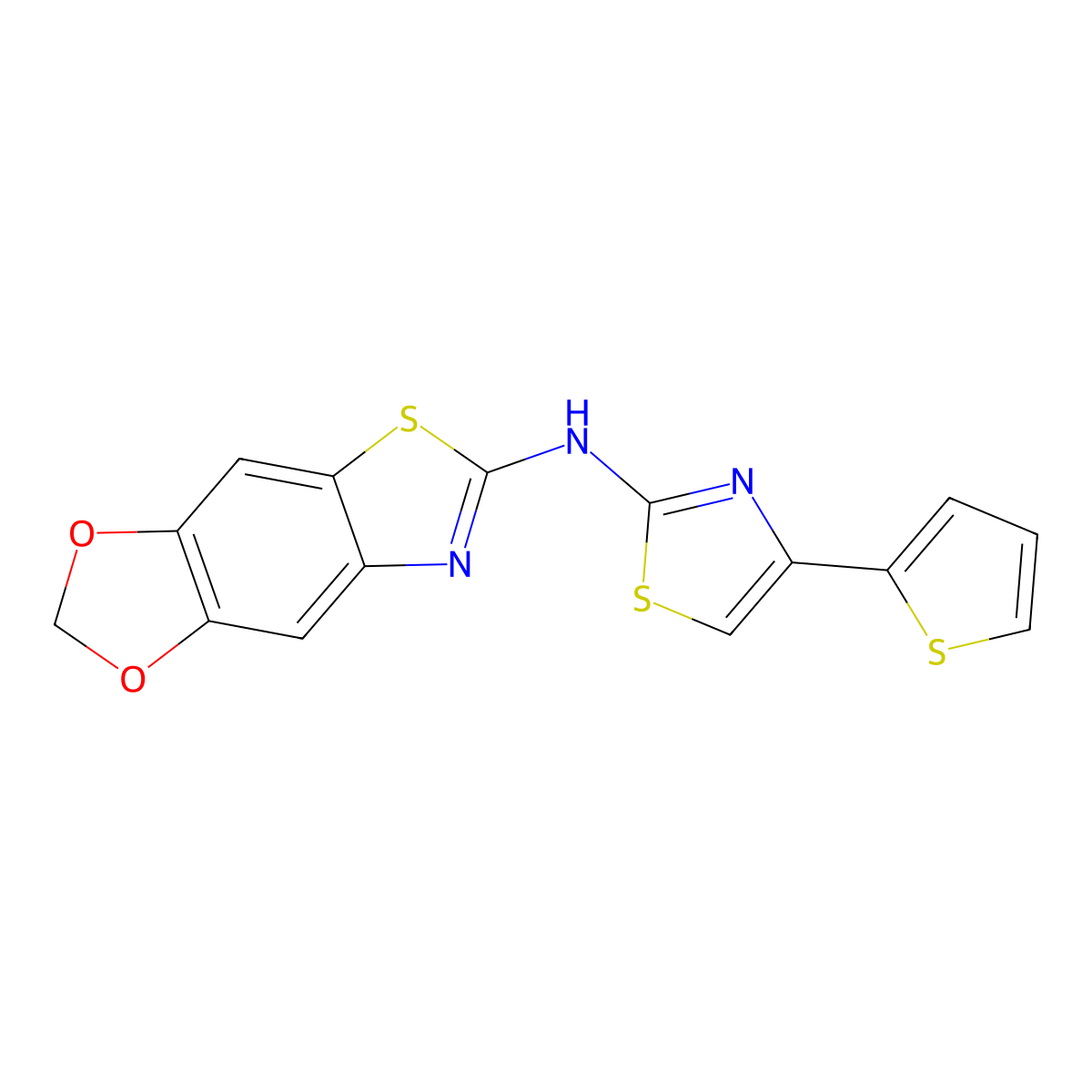 N-(4-thiophen-2-yl-1,3-thiazol-2-yl)-[1,3]dioxolo[4,5-f][1,3]benzothiazol-6-amine molecular structure, CAS 862976-65-6
