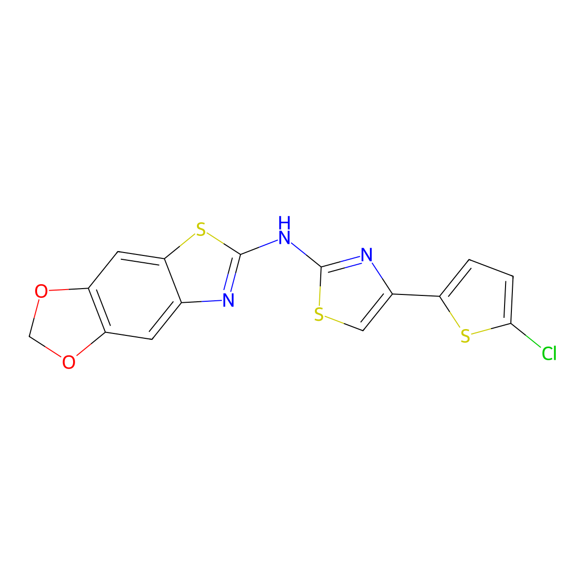 N-[4-(5-chlorothiophen-2-yl)-1,3-thiazol-2-yl]-[1,3]dioxolo[4,5-f][1,3]benzothiazol-6-amine molecular structure, CAS 862976-67-8