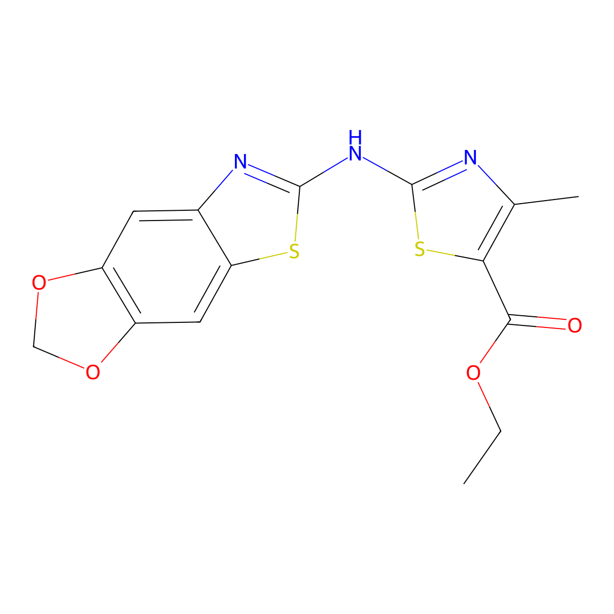 Ethyl 2-([1,3]dioxolo[4,5-f][1,3]benzothiazol-6-ylamino)-4-methyl-1,3-thiazole-5-carboxylate molecular structure, CAS 862976-70-3