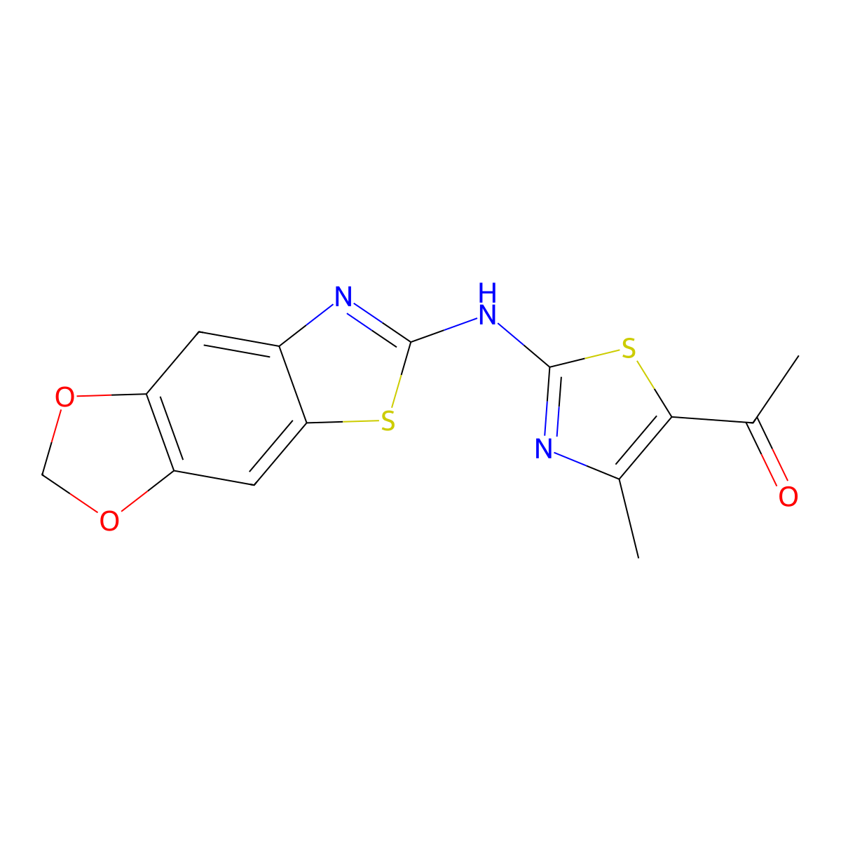 1-[2-([1,3]Dioxolo[4,5-f][1,3]benzothiazol-6-ylamino)-4-methyl-1,3-thiazol-5-yl]ethanone molecular structure, CAS 862976-71-4