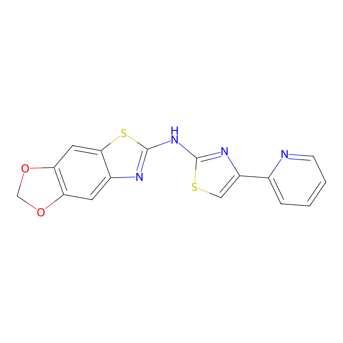 N-(4-pyridin-2-yl-1,3-thiazol-2-yl)-[1,3]dioxolo[4,5-f][1,3]benzothiazol-6-amine molecular structure, CAS 862976-76-9