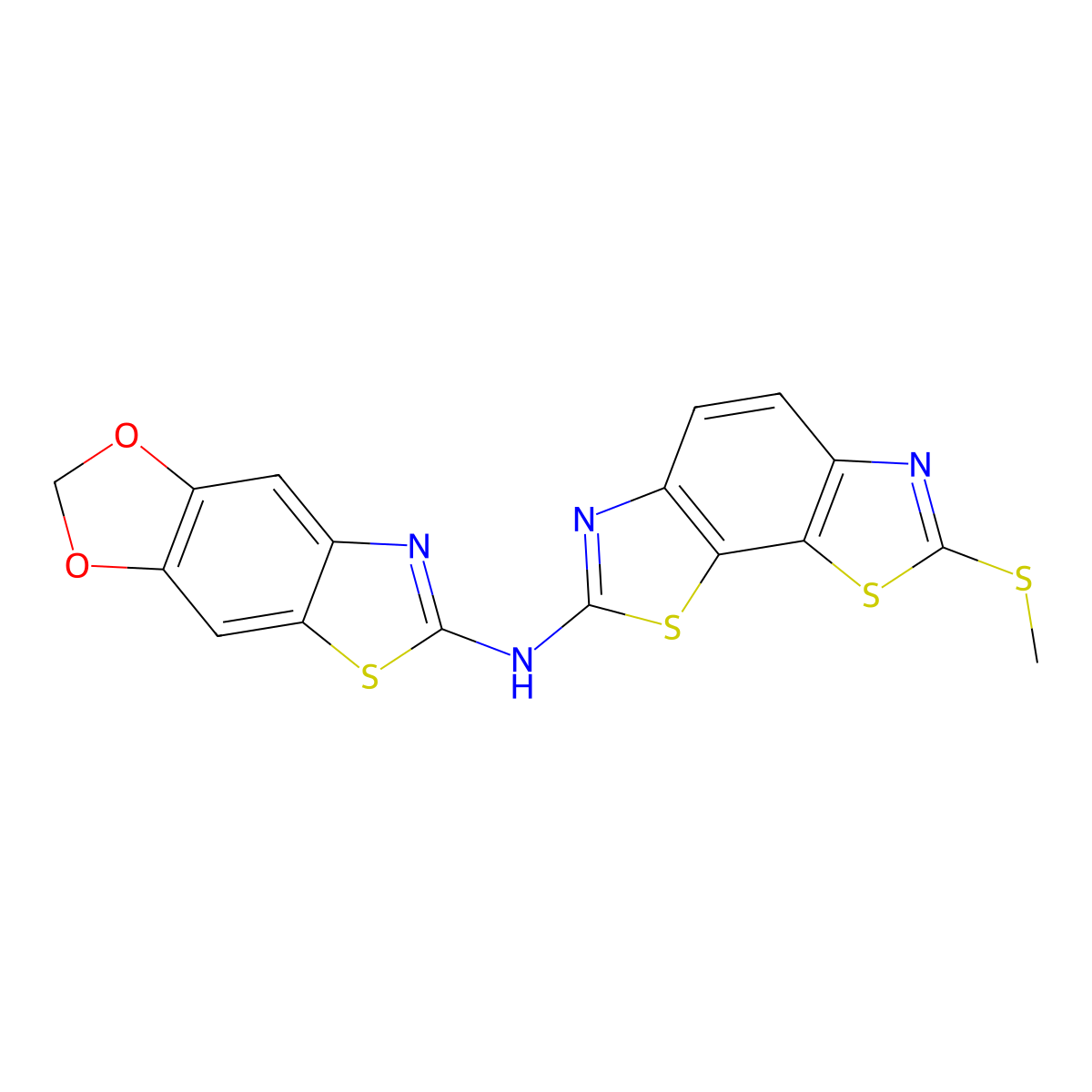 N-[11-(methylsulfanyl)-3,12-dithia-5,10-diazatricyclo[7.3.0.0^{2,6}]dodeca-1(9),2(6),4,7,10-pentaen-4-yl]-4,6-dioxa-10-thia-12-azatricyclo[7.3.0.0^{3,7}]dodeca-1(9),2,7,11-tetraen-11-amine molecular structure, CAS 862976-81-6