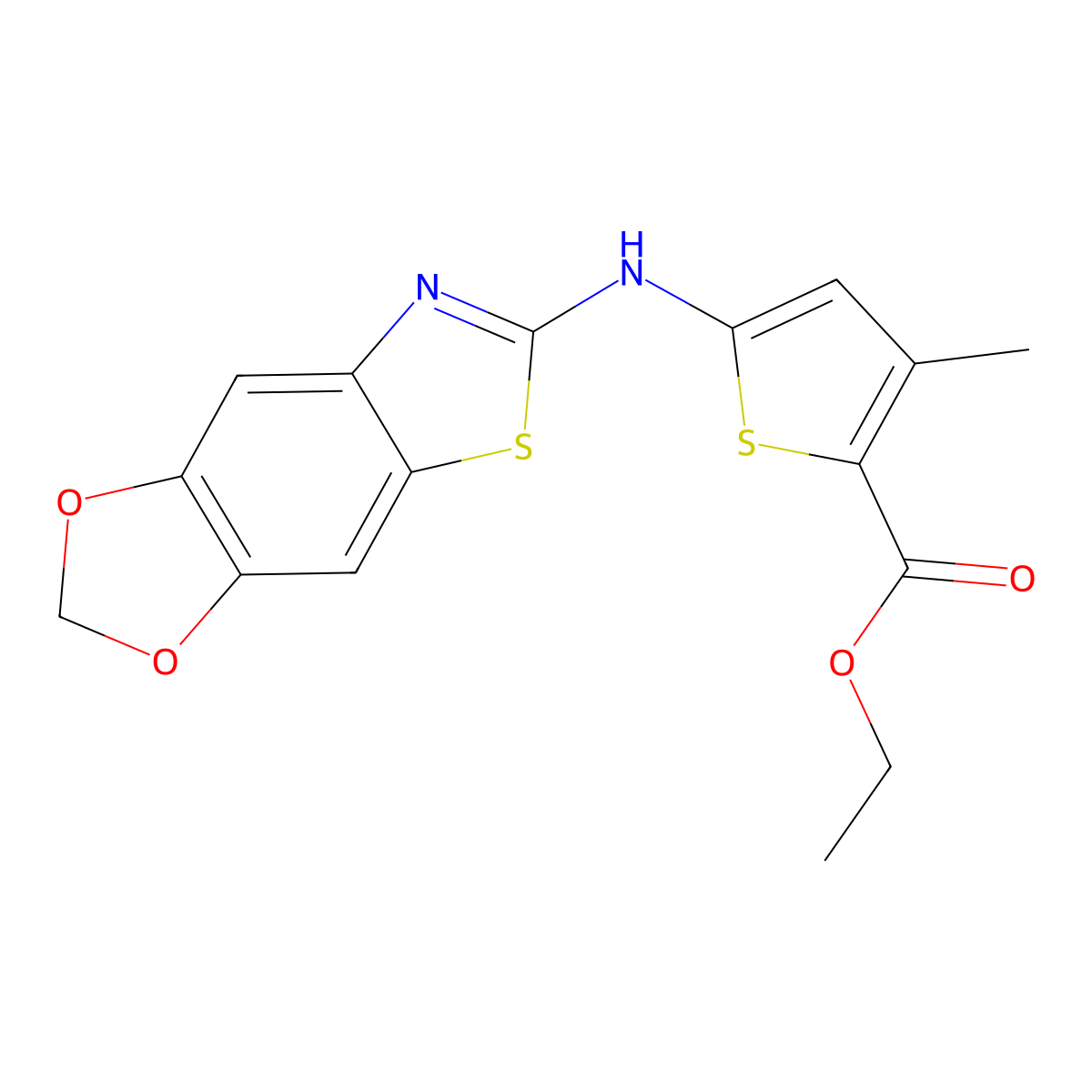 Ethyl 5-([1,3]dioxolo[4,5-f][1,3]benzothiazol-6-ylamino)-3-methylthiophene-2-carboxylate molecular structure, CAS 862976-82-7