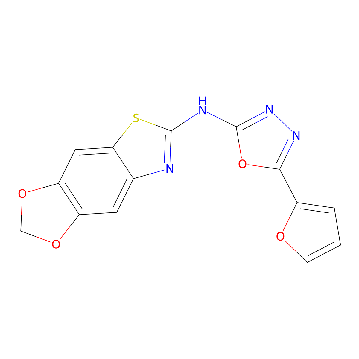N-[5-(furan-2-yl)-1,3,4-oxadiazol-2-yl]-[1,3]dioxolo[4,5-f][1,3]benzothiazol-6-amine molecular structure, CAS 862976-86-1