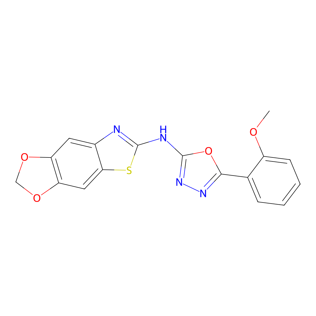 N-[5-(2-methoxyphenyl)-1,3,4-oxadiazol-2-yl]-[1,3]dioxolo[4,5-f][1,3]benzothiazol-6-amine molecular structure, CAS 862976-88-3
