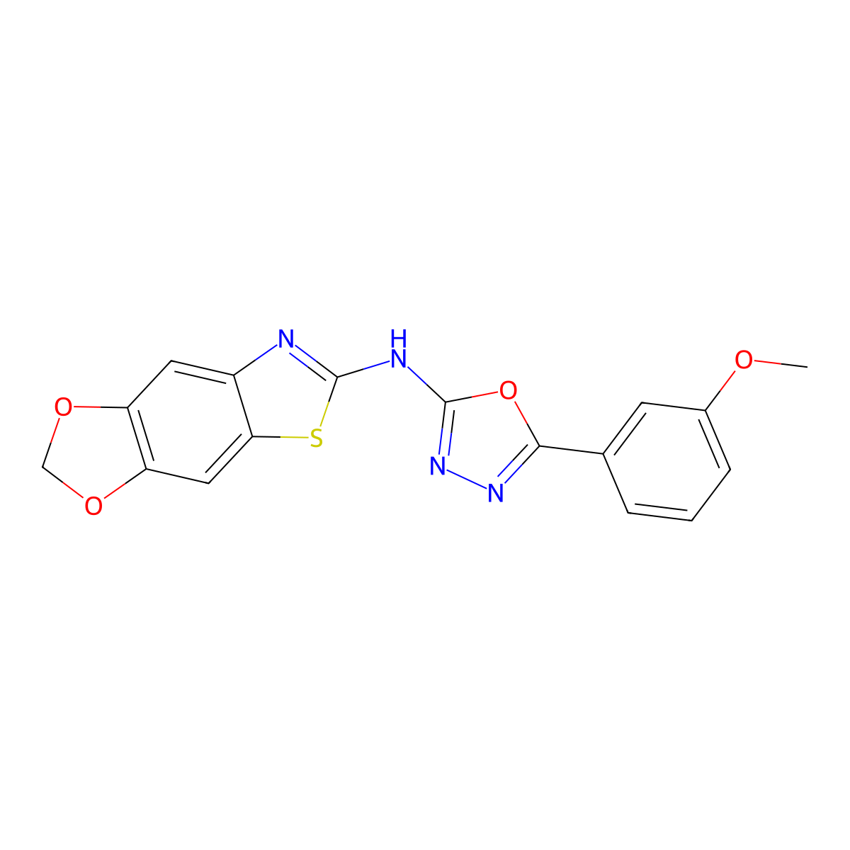 N-[5-(3-methoxyphenyl)-1,3,4-oxadiazol-2-yl]-[1,3]dioxolo[4,5-f][1,3]benzothiazol-6-amine molecular structure, CAS 862976-89-4