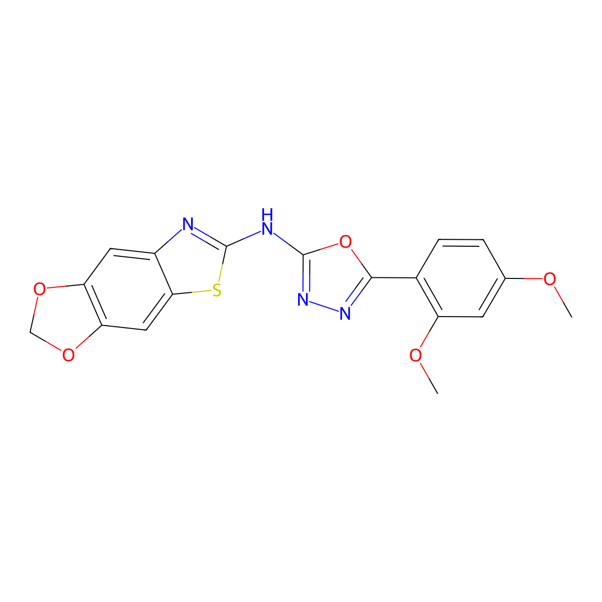 N-[5-(2,4-dimethoxyphenyl)-1,3,4-oxadiazol-2-yl]-[1,3]dioxolo[4,5-f][1,3]benzothiazol-6-amine molecular structure, CAS 862976-90-7