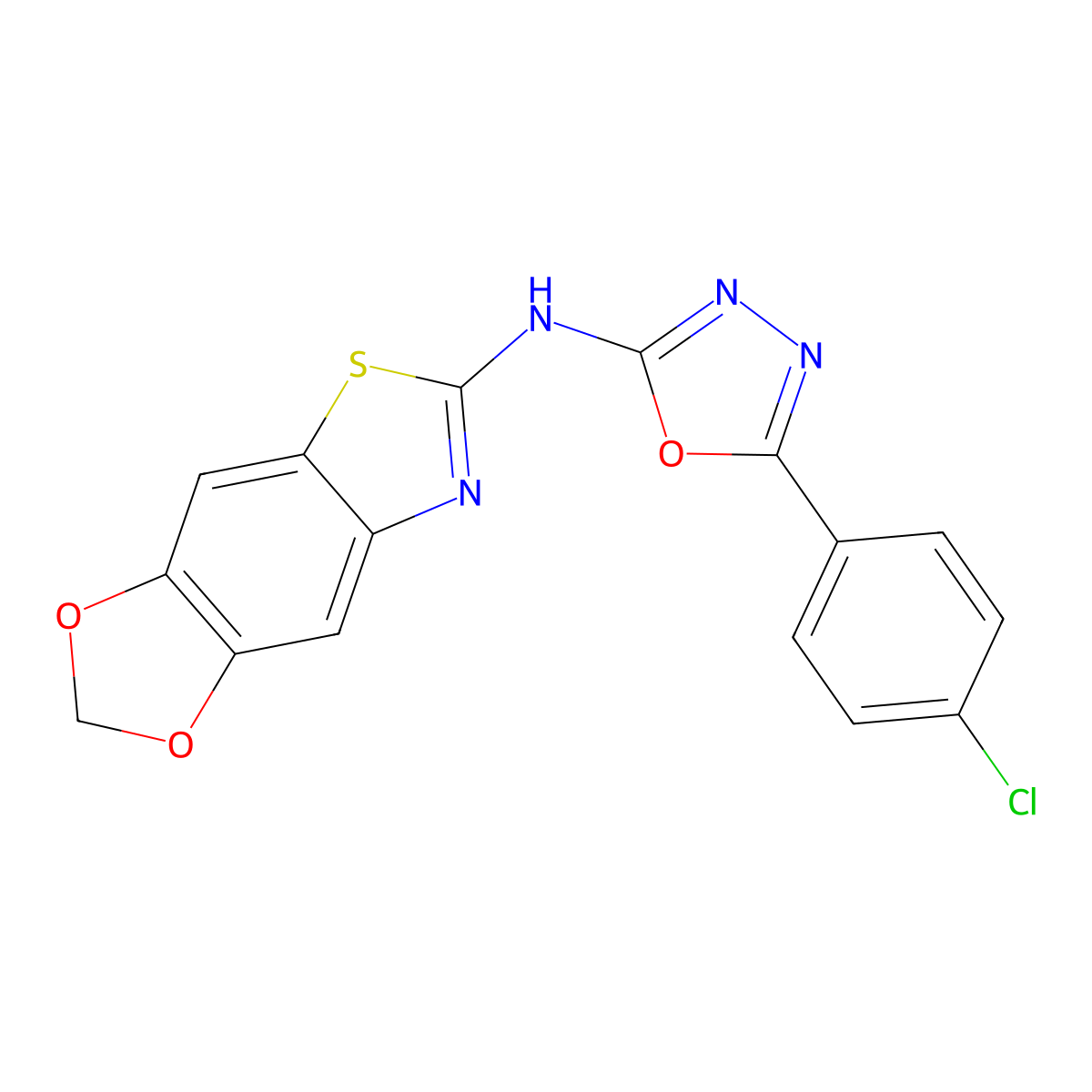 N-[5-(4-chlorophenyl)-1,3,4-oxadiazol-2-yl]-[1,3]dioxolo[4,5-f][1,3]benzothiazol-6-amine molecular structure, CAS 862976-91-8