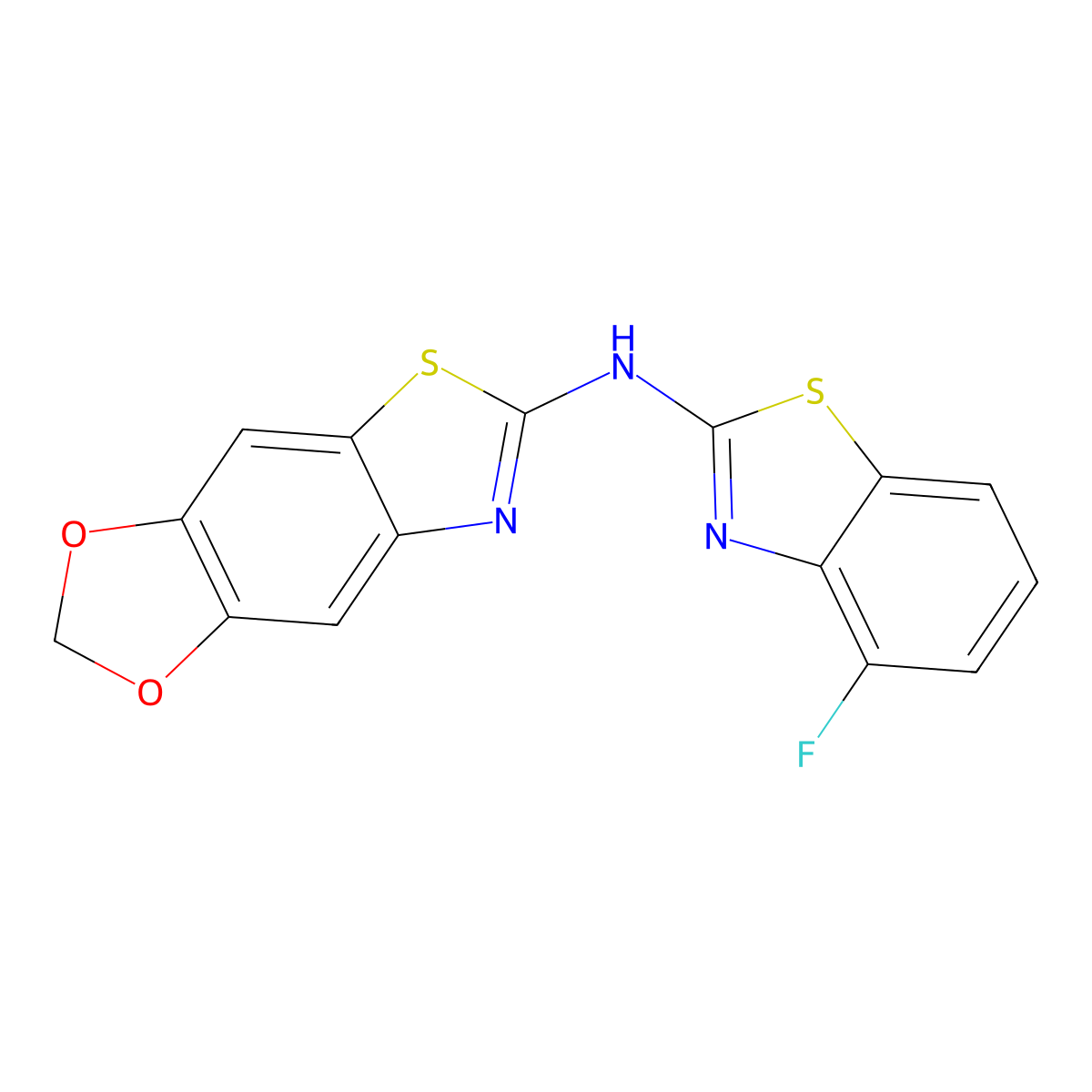 N-(4-fluoro-1,3-benzothiazol-2-yl)-[1,3]dioxolo[4,5-f][1,3]benzothiazol-6-amine molecular structure, CAS 862976-92-9