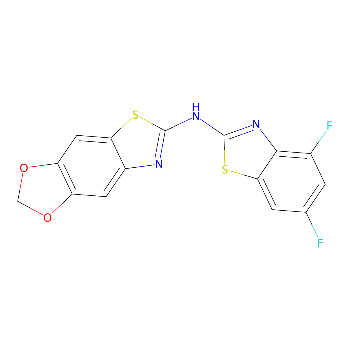 N-(4,6-difluoro-1,3-benzothiazol-2-yl)-[1,3]dioxolo[4,5-f][1,3]benzothiazol-6-amine molecular structure, CAS 862976-93-0