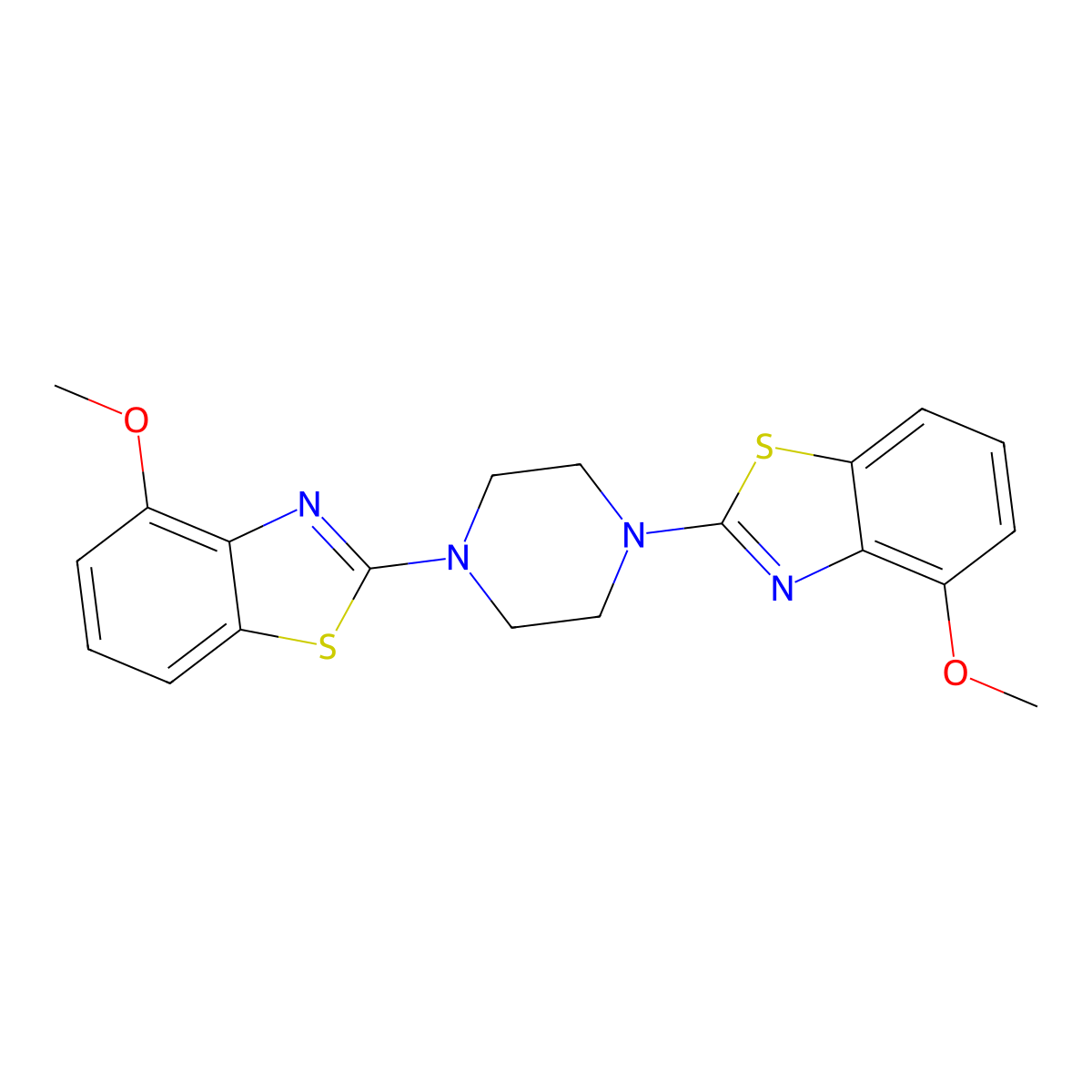 4-Methoxy-2-[4-(4-methoxy-1,3-benzothiazol-2-yl)piperazin-1-yl]-1,3-benzothiazole molecular structure, CAS 862977-01-3