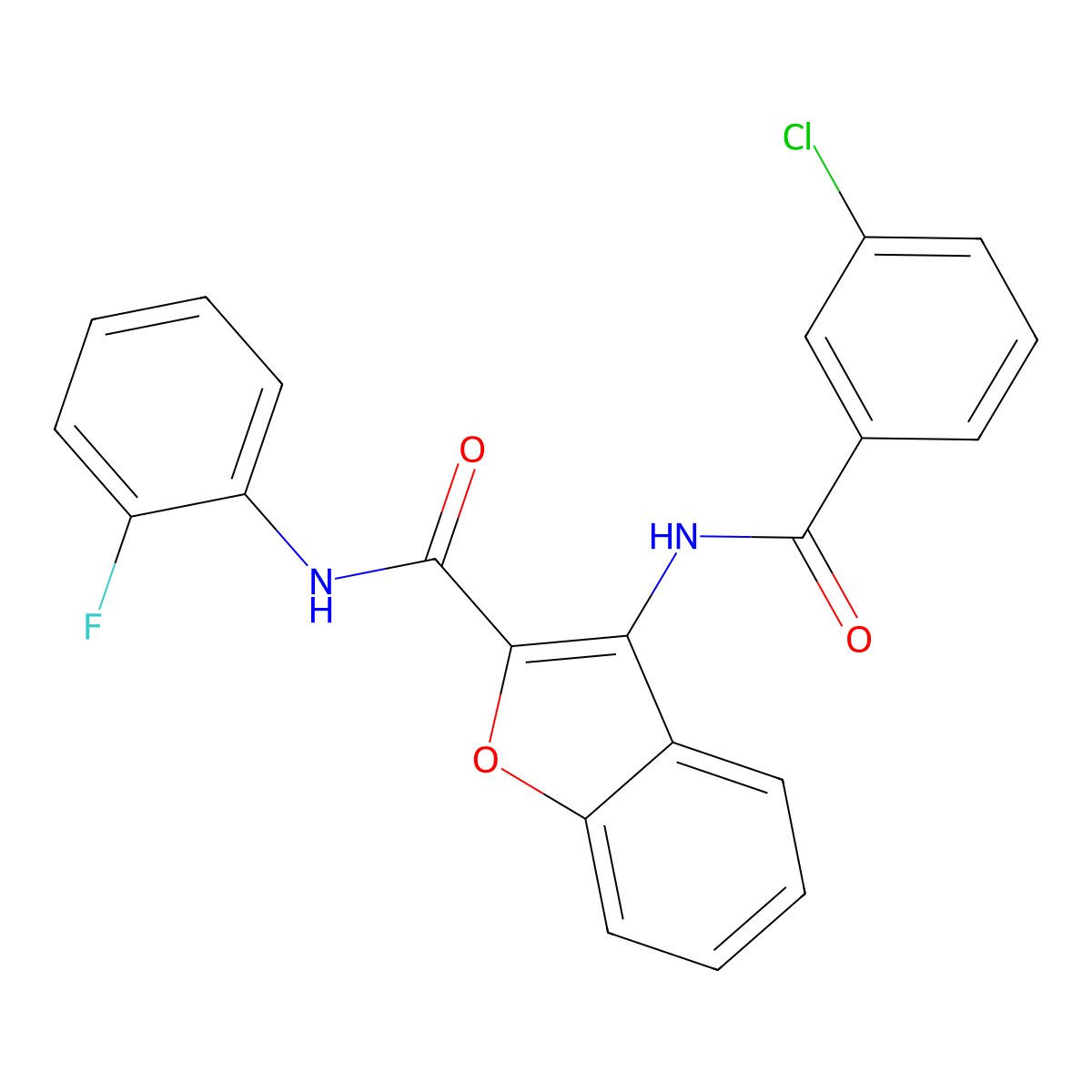 3-(3-chlorobenzamido)-N-(2-fluorophenyl)benzofuran-2-carboxamide molecular structure, CAS 862977-55-7